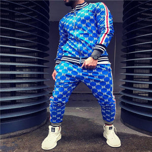 New Colorful Plaid Men Casual Zipper Set Autumn Tracksuit Set Male Sweatshirt Pocket Fashion Jackets Men Tracksuit Sets Mens set