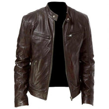 Load image into Gallery viewer, 2019 Mens Jacket Autumn Winter Stand Collar Zipper Faux Leather Motorcycle Jacket Short Coat Windproof Warm Jacket free shipping