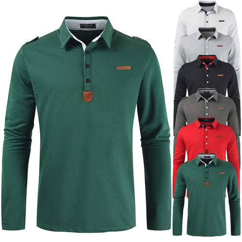 New Brand Men's Solid Long Sleeve Polo Shirt Men Autumn Full Sleeve Warm Shirts Casual Pocket Tops Plus Size Turn-down Collar