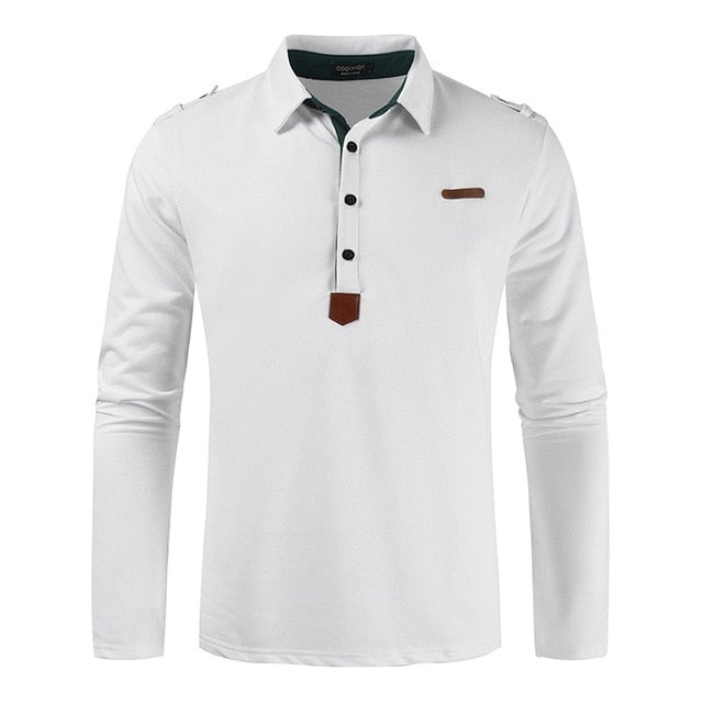 New Brand Men's Solid Long Sleeve Polo Shirt Men Autumn Full Sleeve Warm Shirts Casual Pocket Tops Plus Size Turn-down Collar