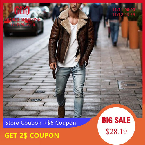 CYSINCOS Mens Leather Jackets Male Motorcycle Jacket PU Business Casual Thick Warm Fur Collar Winter Faux Biker Coats Windproof